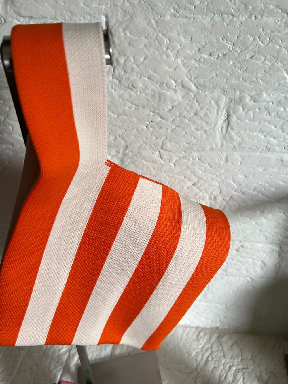 Knitted Orange and White Stripped Tote